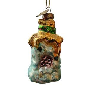 Vintage Thomas Pacconi Glass Ornament – Reindeer Chimney with Holly Collar 3"